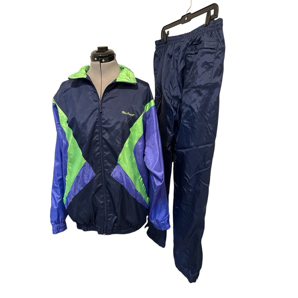 Vtg MacGregor Nylon Windbreaker Jacket/pants Colorblock Blue Green  Men's L Suit